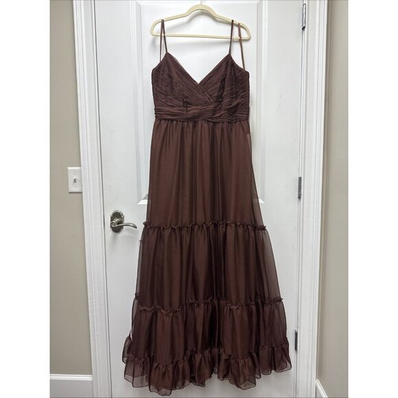 MAC DUGGAL Size 16 Brown Tiered V-Neckline Ruched Formal Prom Gown Dress New - Picture 4 of 9